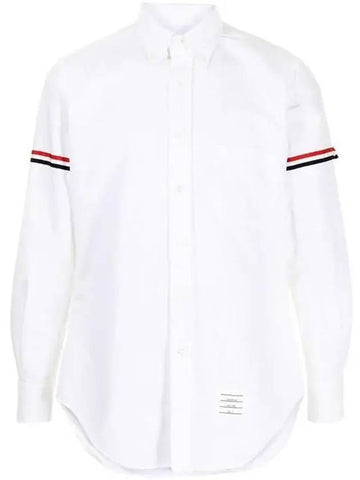 Oxford Striped Grosgrain Armband Classic Long Sleeve Shirt White - THOM BROWNE - BALAAN 1