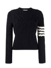 Women's 4 Bar Irish Pointelle Cable Merino Wool Knit Top Navy - THOM BROWNE - BALAAN 1