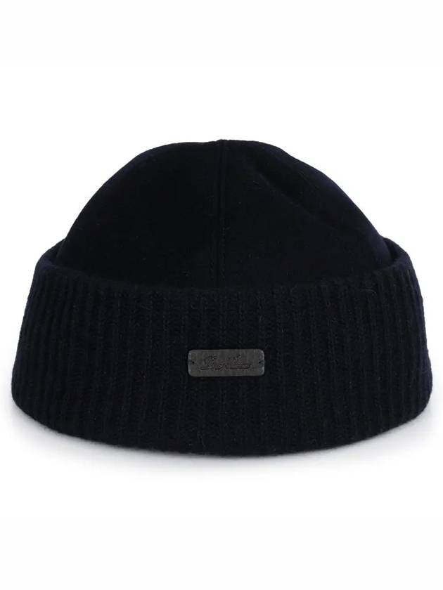 Logo Patch Cashmere Beanie Navy FAM3617 W000 - LORO PIANA - BALAAN 1