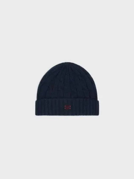 Triomphe Cable Knit Cashmere Beanie Navy - CELINE - BALAAN 1
