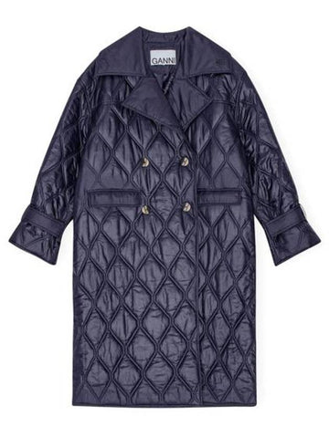 Quilted Double Coat Navy - GANNI - BALAAN 1