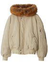 Faux Fur Trim Hooded Bomber Jacket Beige - BURBERRY - BALAAN 1