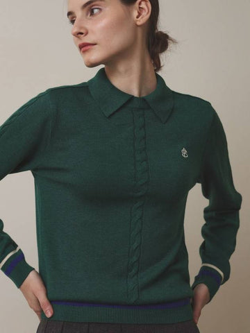 Cash wool cable collar knit top green - POSHERD - BALAAN 1