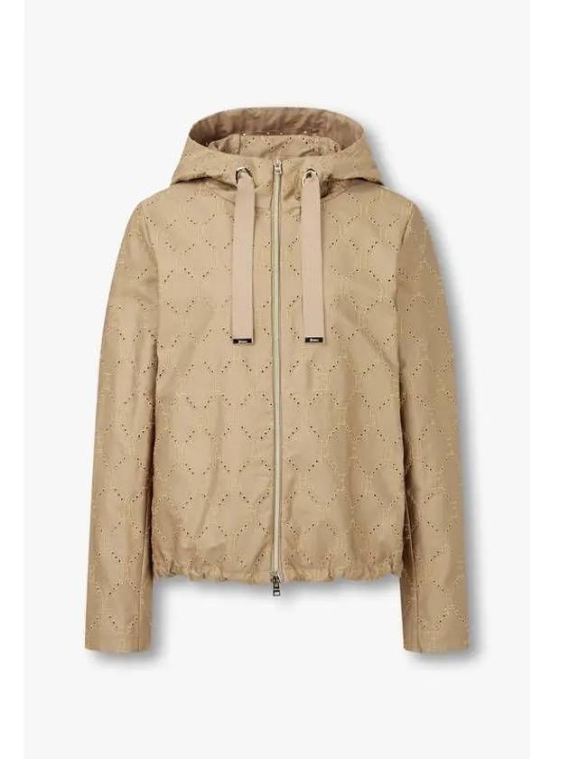 Women s Logo Eyelet Embroidery Hooded Jacket Camel - HERNO - BALAAN 1