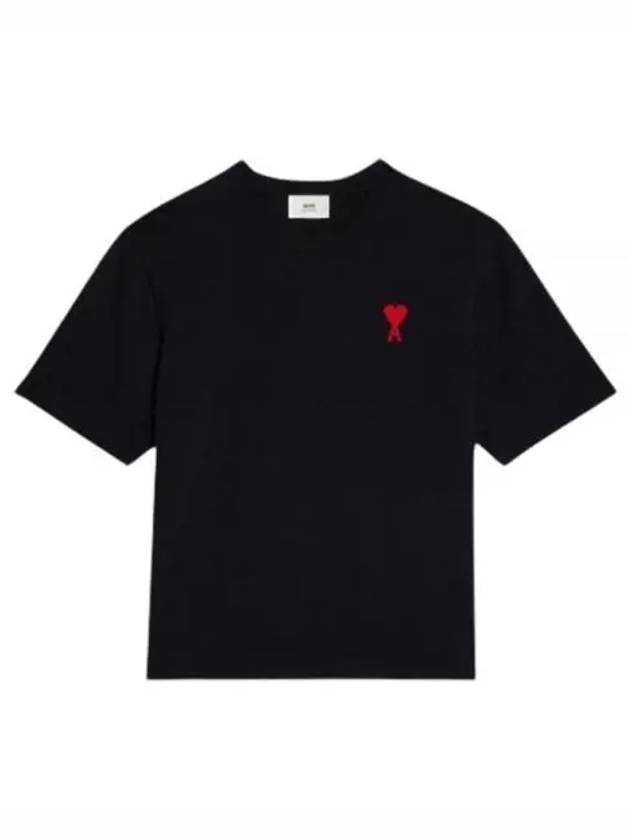 Heart Logo Cotton Jersey Short Sleeve T-Shirt Black - AMI - BALAAN 2