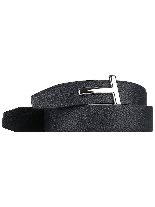 Silver Hardware T Logo Reversible Leather Belt Dark Navy - TOM FORD - BALAAN 3