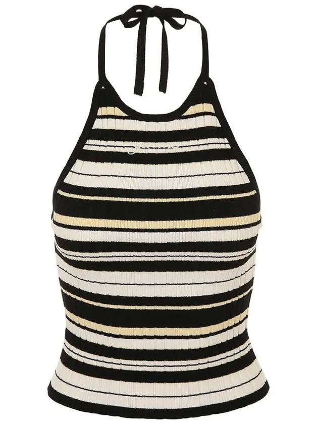 Future Halterneck Viscose Rib Sleeveless Black White - GANNI - BALAAN 3