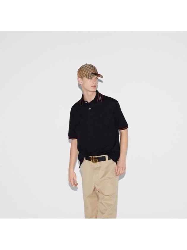 Logo Collar Cotton Polo Shirt Black - GUCCI - BALAAN 5