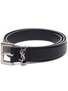 Silver Hardware Monogram Buckle Leather Belt Black - SAINT LAURENT - BALAAN 4