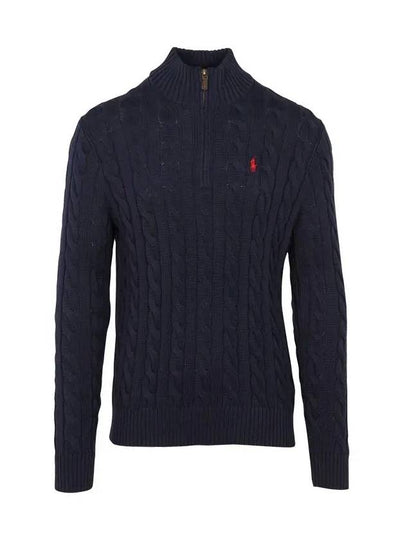 Men's Embroidery Pony Cable Half Zip Up Knit Top Navy - POLO RALPH LAUREN - BALAAN 2