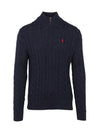 Men's Embroidery Pony Cable Half Zip Up Knit Top Navy - POLO RALPH LAUREN - BALAAN 3