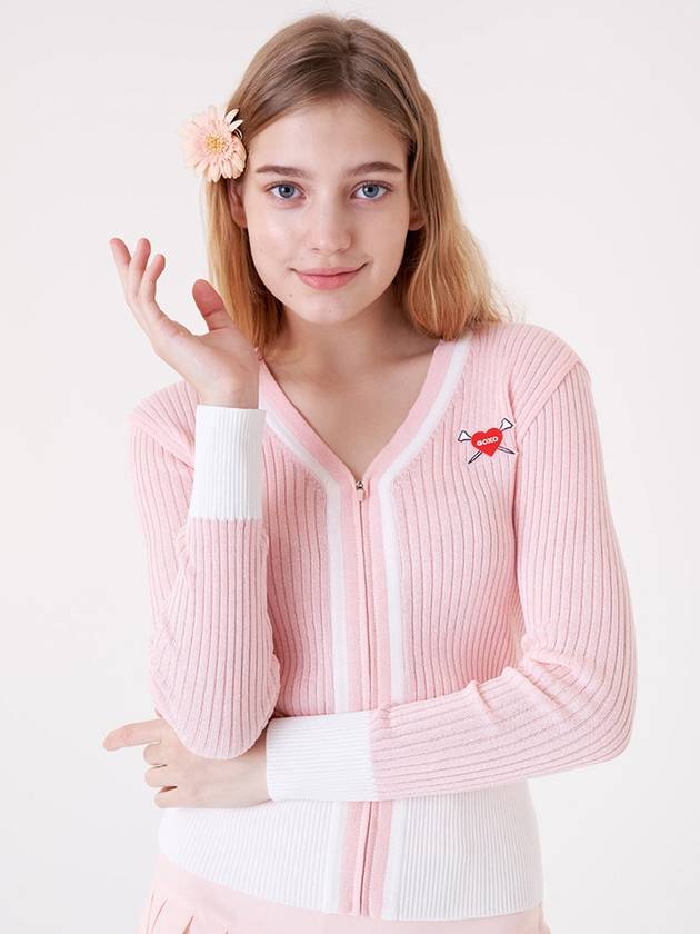 Heart Attack Ribbed Knit Cardigan Pink - GOXO - BALAAN 2