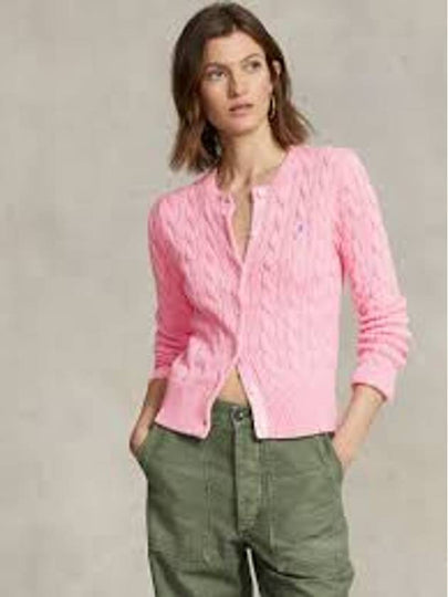 Women's Embroidered Logo Pony Cable Cardigan Pink - POLO RALPH LAUREN - BALAAN 2