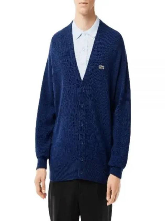 Relaxed Fit Button Wool Cardigan Navy - LACOSTE - BALAAN 2