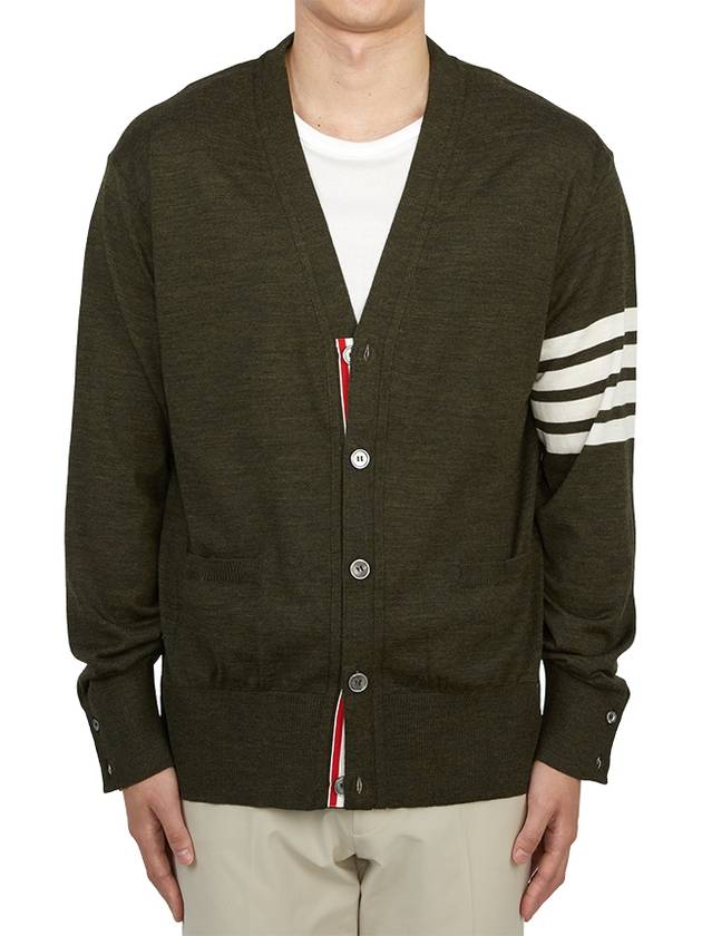 Men's Sustainable Classic Diagonal Wool Cardigan Dark Green - THOM BROWNE - BALAAN 2