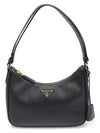 1BC204 Black Saffiano Leather Gold Plated Triangle Mini Hobo Shoulder Bag - PRADA - BALAAN 1