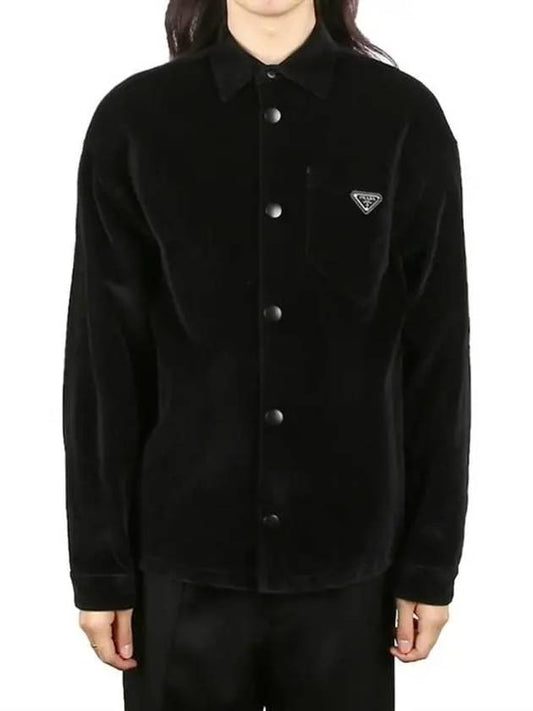 Triangle Logo Stretch Cotton Long Sleeve Shirt Black - PRADA - BALAAN 2