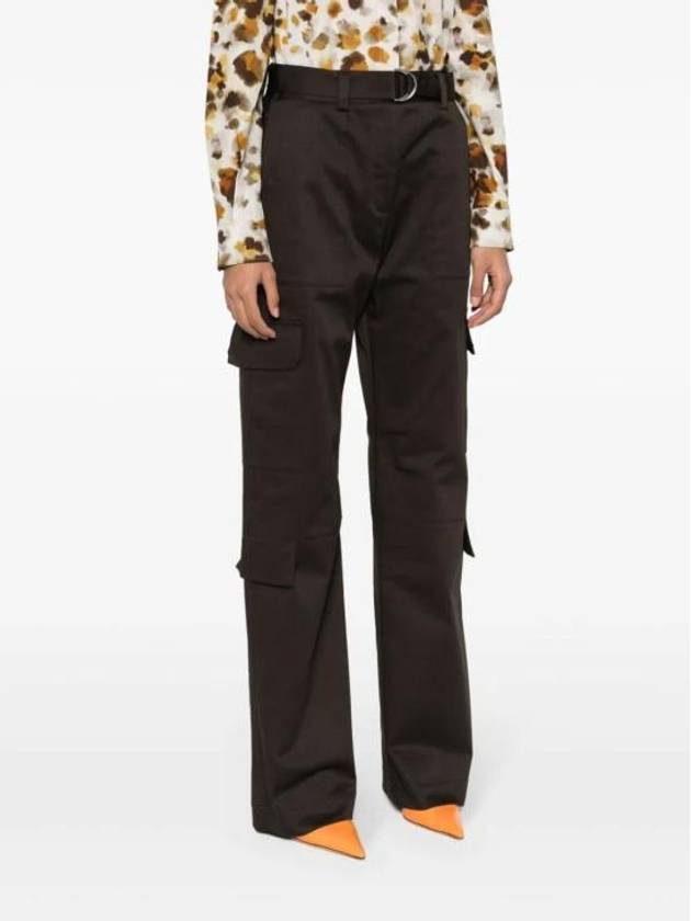 High Waist Cargo Cotton Straight Pants Brown - MSGM - BALAAN 5