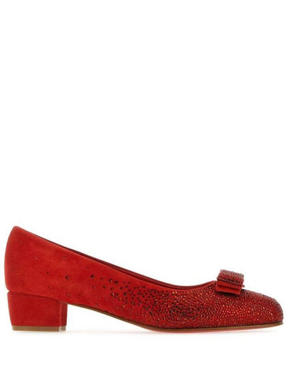 Women's Vara Bow Crystal Pumps Heel Flame Red - SALVATORE FERRAGAMO - BALAAN 2