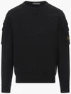 Garment Dyed Double Pocket Brushed Cotton Fleece Sweatshirt Black - STONE ISLAND - BALAAN 2