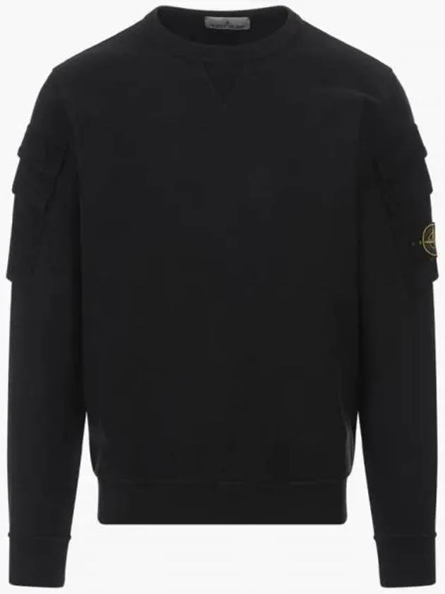 Garment Dyed Double Pocket Brushed Cotton Fleece Sweatshirt Black - STONE ISLAND - BALAAN 2