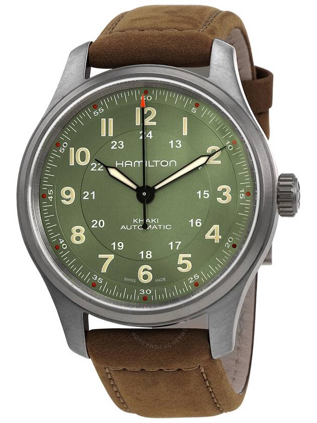 Men's Khaki Field Titanium Auto Leather Watch Green - HAMILTON - BALAAN 2