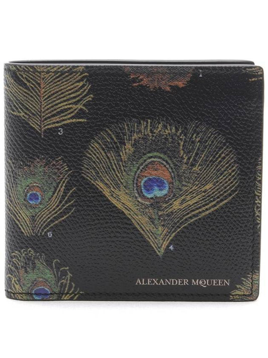 Men's Feather Printed Bicycle Wallet Black - ALEXANDER MCQUEEN - BALAAN.