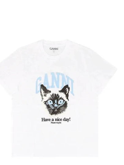 Basic Cat Relax Jersey Short Sleeve T-Shirt White - GANNI - BALAAN 2