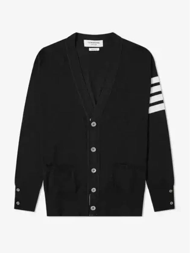 Men's Sustainable Classic Diagonal Wool Cardigan Black - THOM BROWNE - BALAAN 3