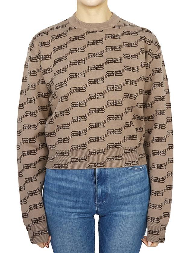 BB Icon Jacquard Knit Top Brown - BALENCIAGA - BALAAN.