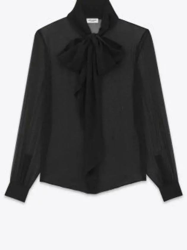 Silk Muslin Crepe Blouse Black - SAINT LAURENT - BALAAN 2