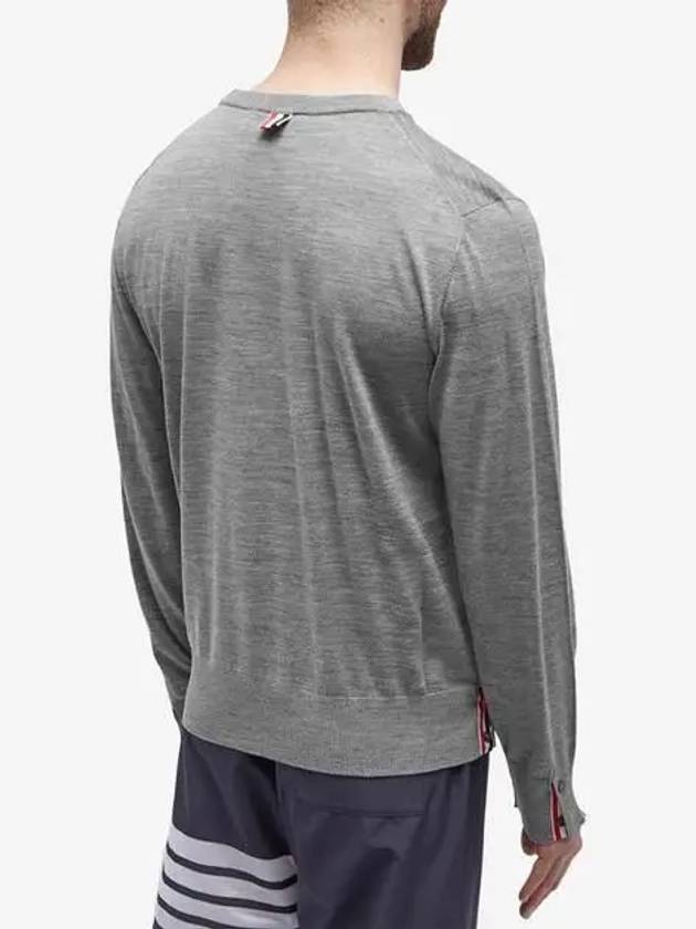 Intarsia Stitch Crew Neck Merino Wool Knit Top Light Grey - THOM BROWNE - BALAAN 6