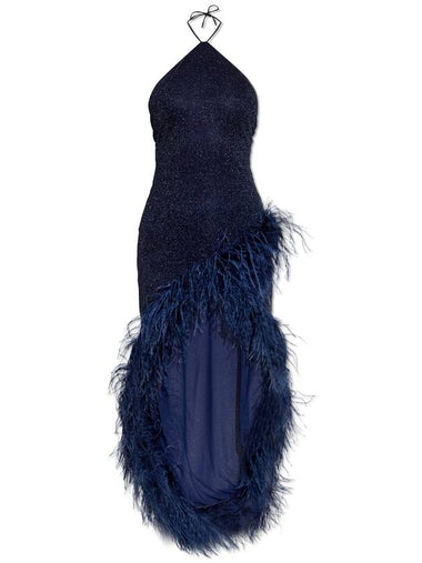 Oseree Dress With Ostrich Feathers, Women's, Navy Blue - OSEREE - BALAAN 1