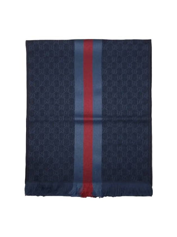 GG three stripes wool silk muffler navy - GUCCI - BALAAN.