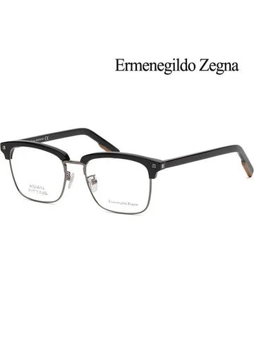 Zegna Glasses Frame EZ5139F 001 Square Lower Gold Frame Half Horn Frame - ERMENEGILDO ZEGNA - BALAAN 1