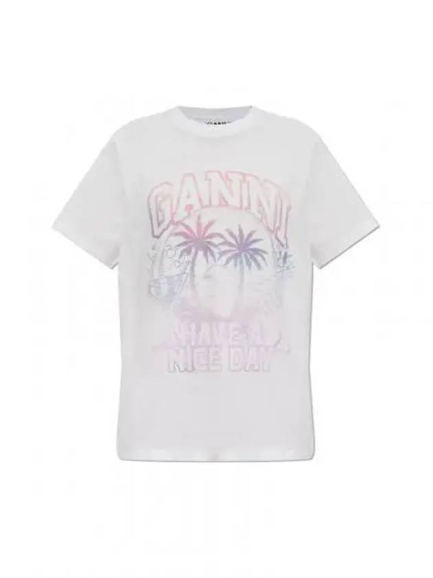 Logo Print Short Sleeve T-Shirt White - GANNI - BALAAN 2