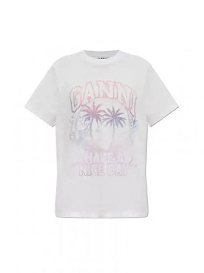 Logo Print Short Sleeve T-Shirt White - GANNI - BALAAN 2