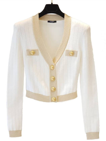 Women's Crop Knit Cardigan Ivory AF1KL013 KD74 - BALMAIN - BALAAN 1