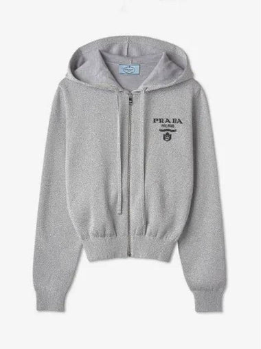 Logo Cashmere Zip Up Hoodie Grey - PRADA - BALAAN 1