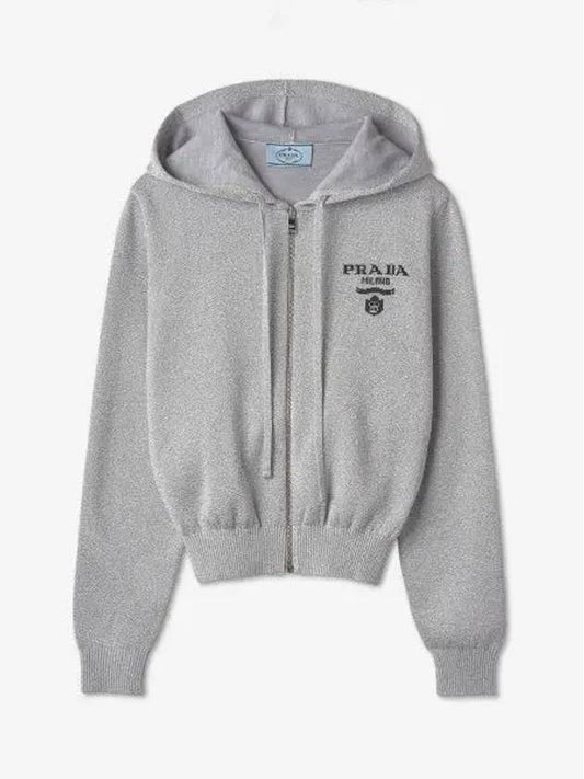 Women s Logo Cashmere Zip up Hood Silver P25I591Z8GF0118 ZIPUP HOODIE - PRADA - BALAAN 1