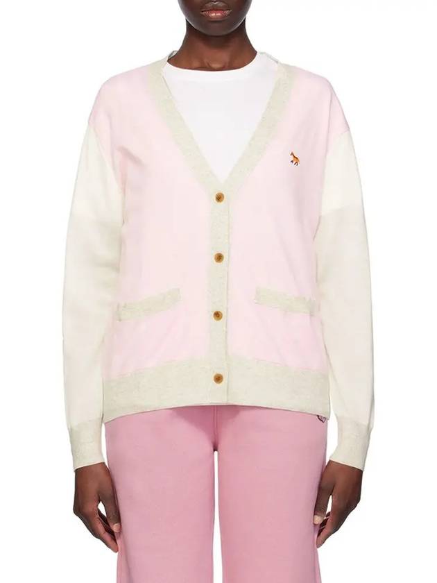 Baby Fox Patch Color Block Cardigan Pale Pink - MAISON KITSUNE - BALAAN 3