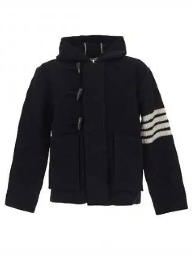 Boiled Wool Half Cardigan Stitched Hooded 4 Bar Double Jacket Navy - THOM BROWNE - BALAAN 2