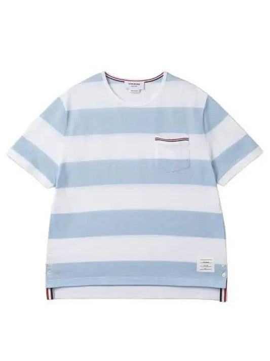 RWB Rugby Short Sleeve T Shirt White Blue Tee - THOM BROWNE - BALAAN 1