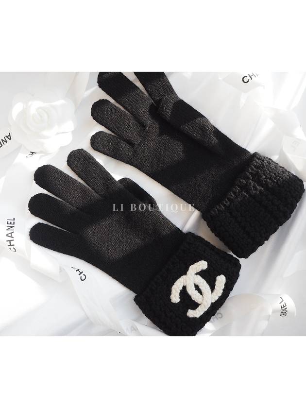 CC Logo Cashmere Knit Gloves Unisex Black AA9432 - CHANEL - BALAAN 3