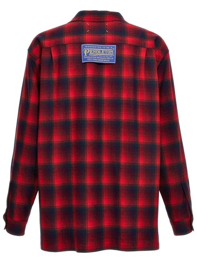 Logo Patch Check Wool Long Sleeve Shirt Black Red - MAISON MARGIELA - BALAAN 3