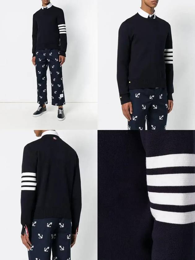 4 Bar Armband Milano Stitch Knit Top Navy - THOM BROWNE - BALAAN 3