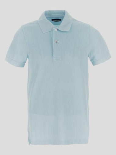 Terry Cotton Short Sleeve Polo Shirt Crystal Blue - TOM FORD - BALAAN 1