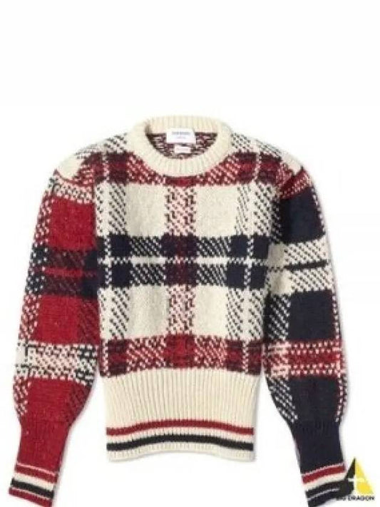Tartan Check Jacquard Wool Mohair Knit Top Red Beige - THOM BROWNE - BALAAN 2