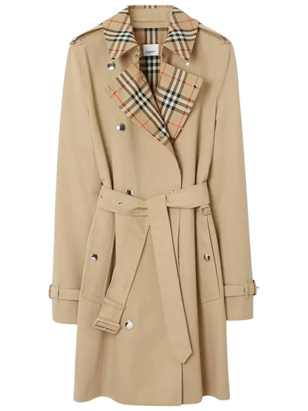 Check Trim Gabardine Trench Coat Honey - BURBERRY - BALAAN 2