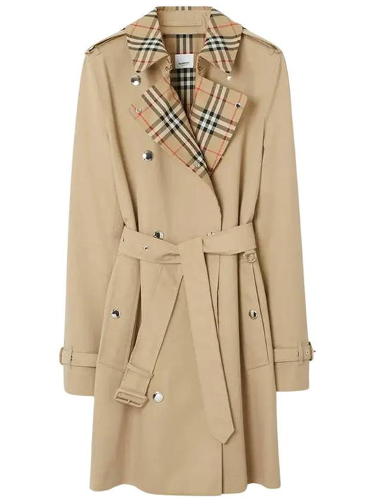 Check Trim Gabardine Trench Coat Honey - BURBERRY - BALAAN 2